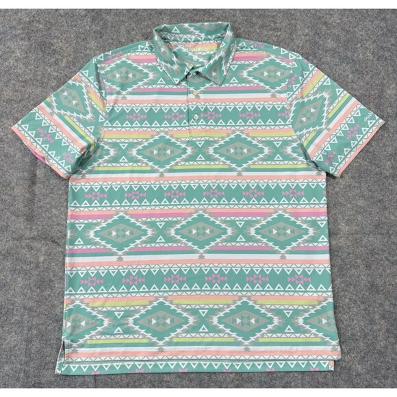 Chubbies Mens Polo Shirt Medium En Fuegos Performance Southwest Geometric Golf - Picture 2 of 12